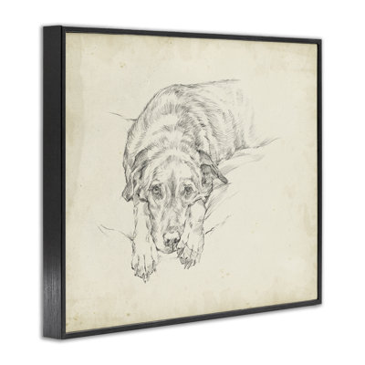 Chien antique regardant par estampe numérique, conception par Ethan Harper