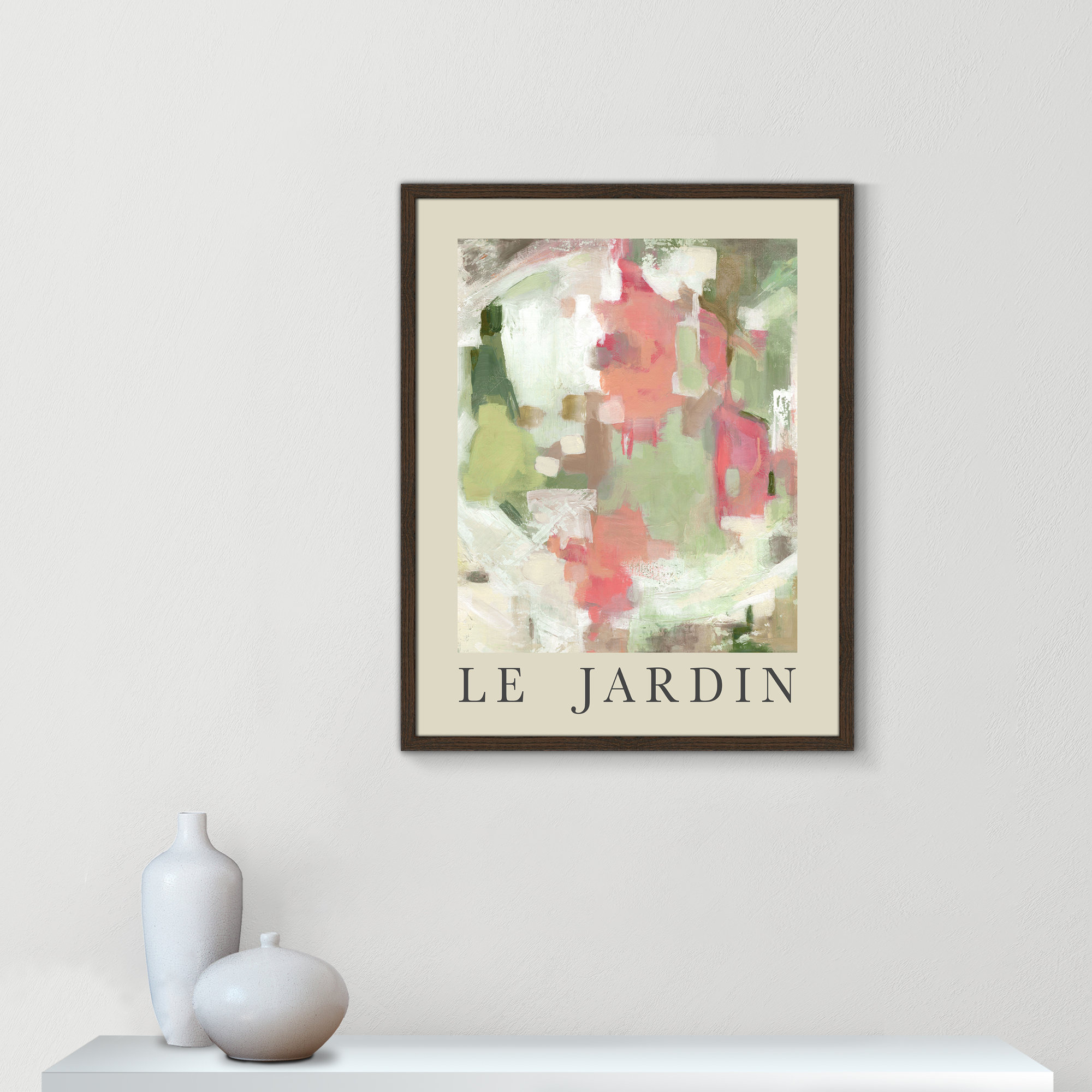 Botanical Poster Collection " Le Jardin " by Carol Robinson, 29.5" H x 23.5" W x 0.75" D, Walnut Single Picture Frame, No