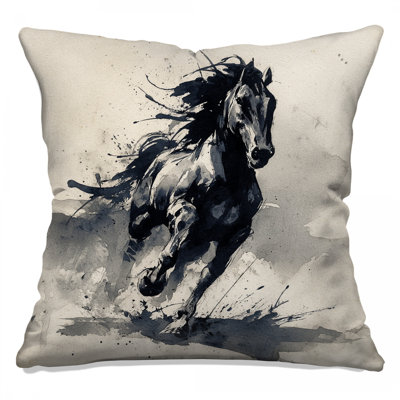 Watercolor Running Horse Double Sided Throw Pillows