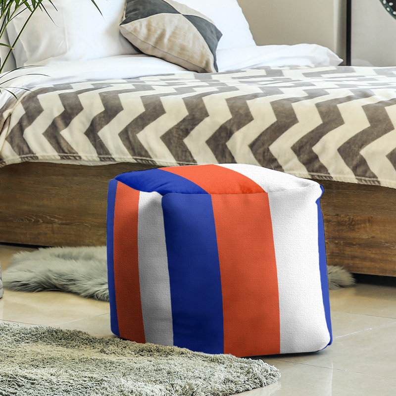 Repose-pieds cube à rayures de floride, H 13 po x l 13 po x P 13 po, Bleu / Orange / Blanc