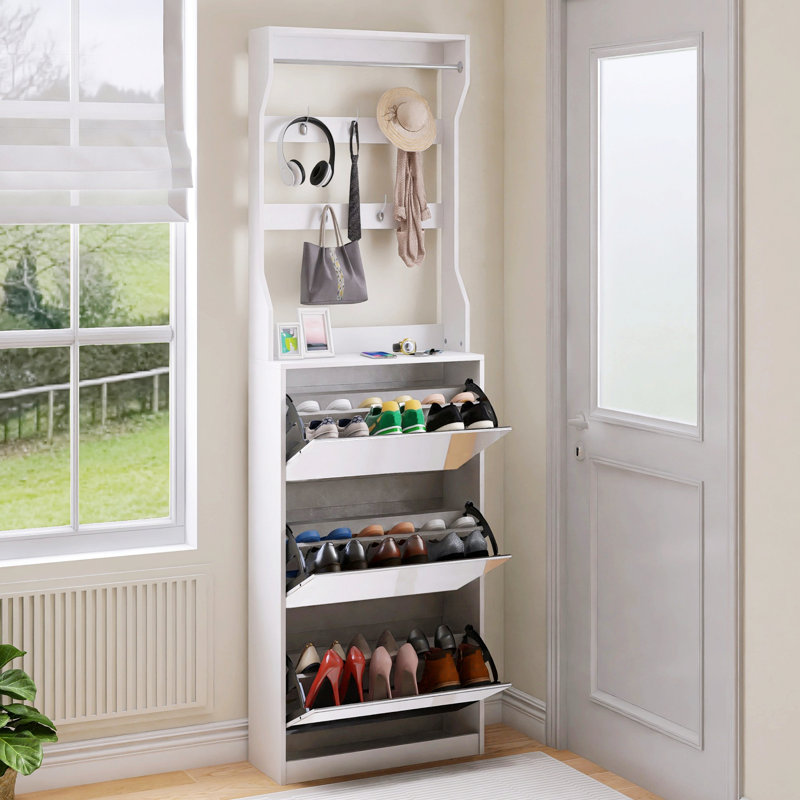 Range-chaussures, armoire à chaussures avec 3 tiroirs rabattables, range-chaussures pour la maison