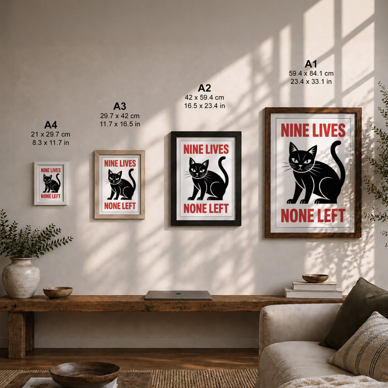 Nine Lives None Left Typography - Print, Unframed, A1 - 84.1 x 59.4 cm