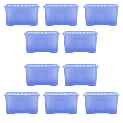 Wham Crystal 60L Plastic Storage Box Pack of 10 Tint Sparkle Blue