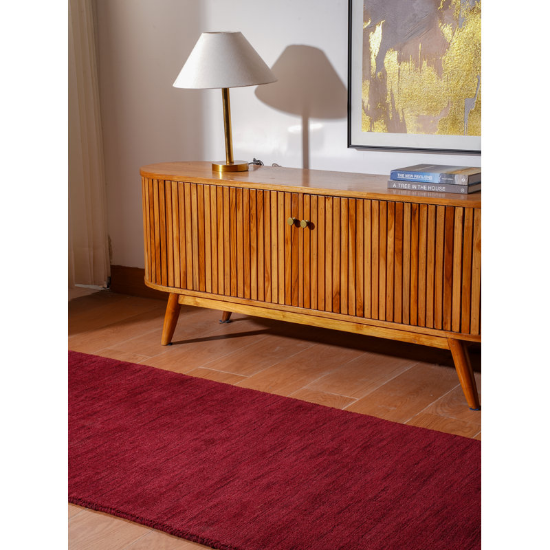 Manns Hand Knotted Loom Wool Eco-Friendly Area Rugs - Runner, Dark Red Color, Plain Solid Design, High Pile Thick Handmade Anti Skid Area Rugs for Living Room, Bed Room