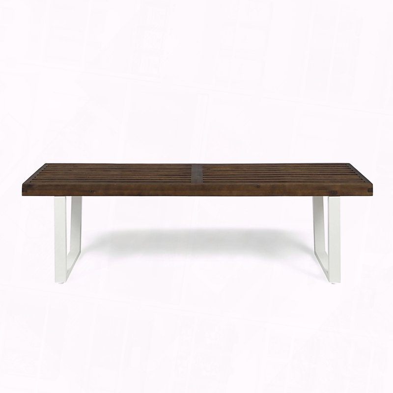 Dining Bench Acacia Wood Iron Legs Weather Resistant Modern, White