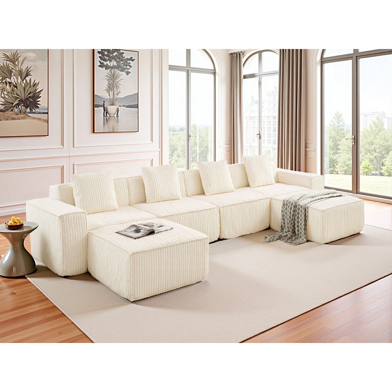 Canapé modulaire en velours côtelé sans forme de L ou en U, configurable et désossé, Velours côtelé beige