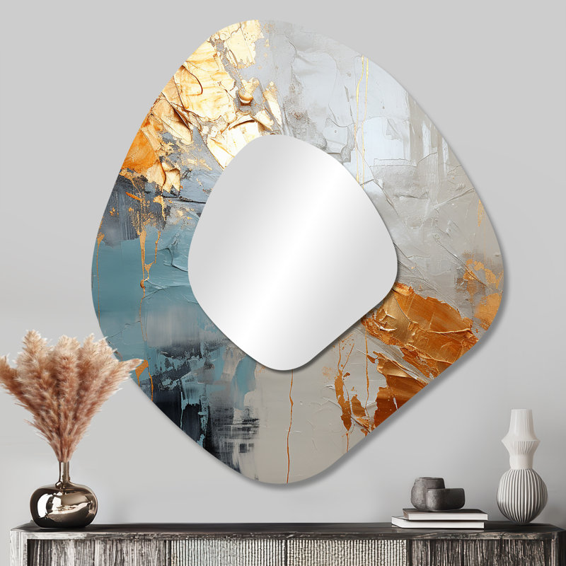 Art moderne et imprimé, art moderne et imprimé sur pied, or et gris, 35 po x 31 po