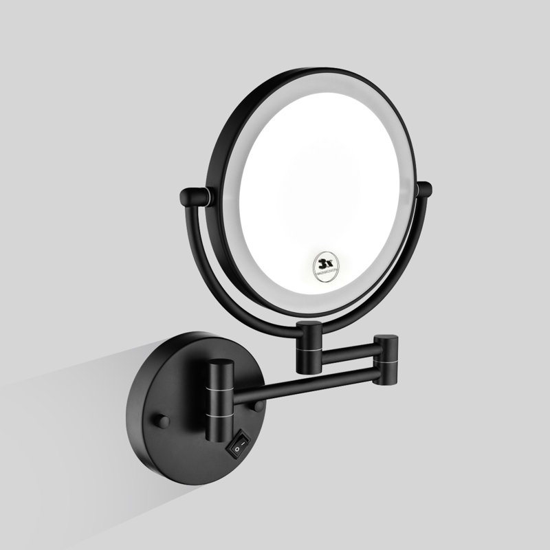 8 Inch Dual-Sided Wall-Mounted Led Vanity Mirror, 1X/3X Magnification, 360° Rotatable & Foldable, Hardwired Connection