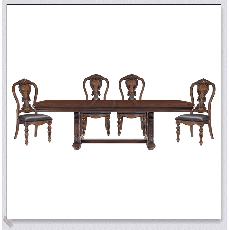 Ensemble de salle à manger 5 pièces avec rallonge et chaises d'appoint confortables Lavish Style, finition chêne foncé pour l'élégance