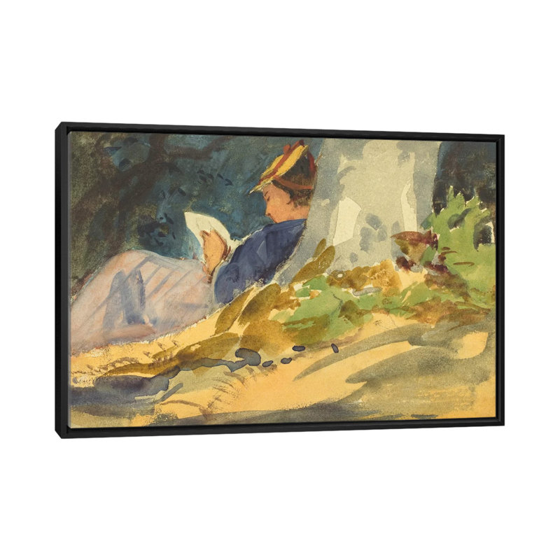 Impression sur toile tendue, "femme lisant un livre", H 18 po x l 26 po x P 1,5 po, Toile avec cadre flottant noir