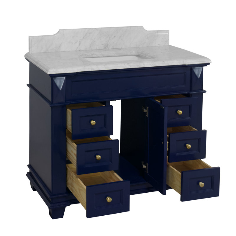 Ensemble de meuble-lavabo simple 42 po Ensa, Marbre de Carrare, Bleu royal