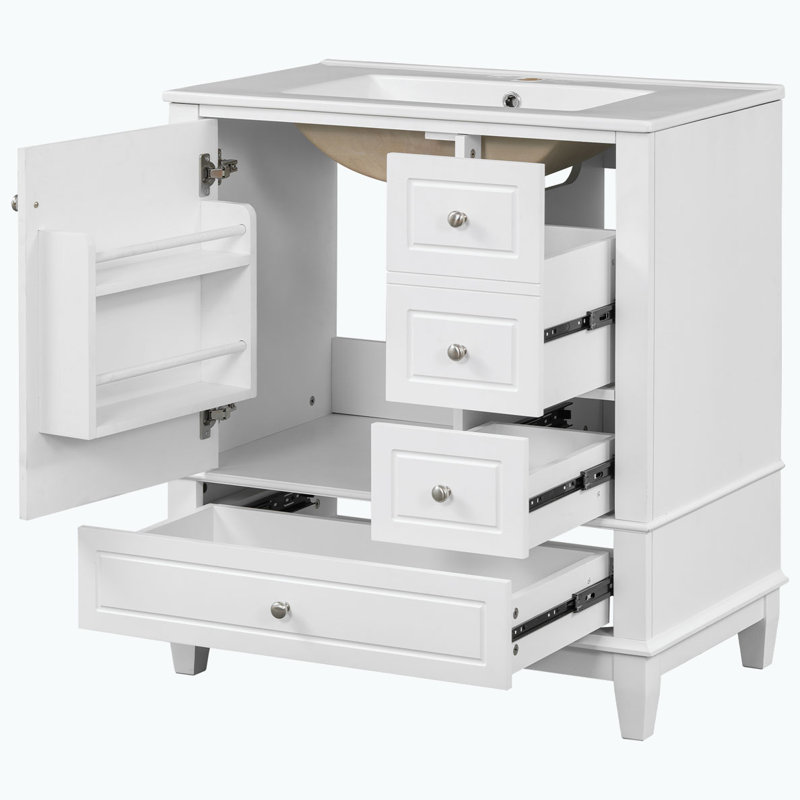 Meuble-lavabo avec lavabo et armoire avec tiroirs, Blanc