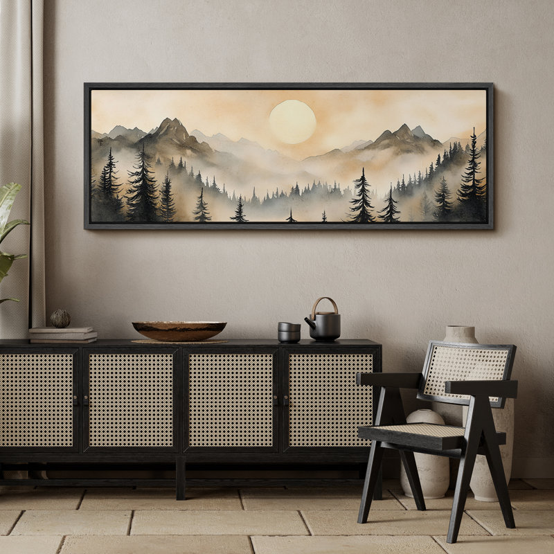 «Forest Sun Mountain Nature Landscape Scenery», impression sur toile encadrée surdimensionnée, H 20 po x l 60 po