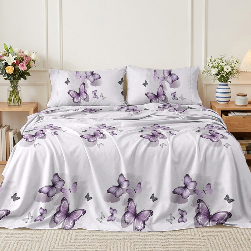 Animal Print Sheet Set, Ensemble de draps pour lit simple avec 1 taie d'or, Mauve