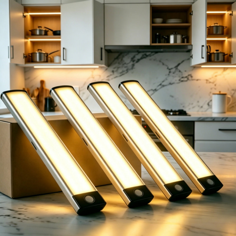 YIGER 4PCS 11,8 "Capteur de mouvement sans fil à DEL rechargeable sous l'armoire pour éclairage de cuisine 3000K