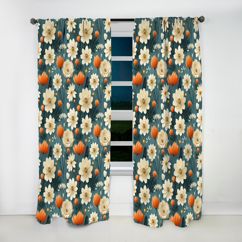 Mod Botanical Allure II - Rideau Mid-Century - Rideau géométrique obscurcissant - 1 panneau, L 52 po x L 120 po