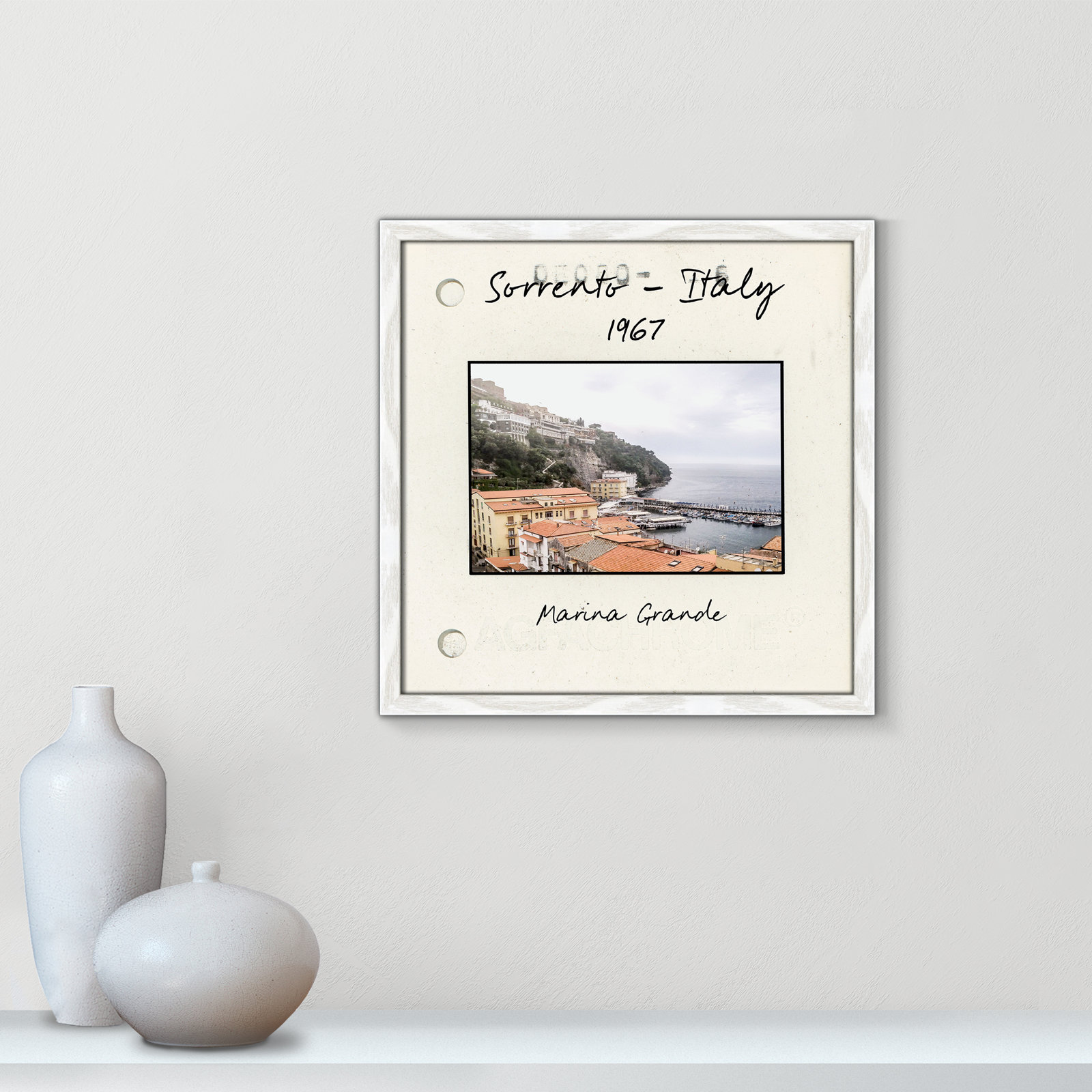 Travel Slide Collection "Sorrento, Italy" Print, 17" H x 17" W x 0.75" D, White Single Picture Framed Paper