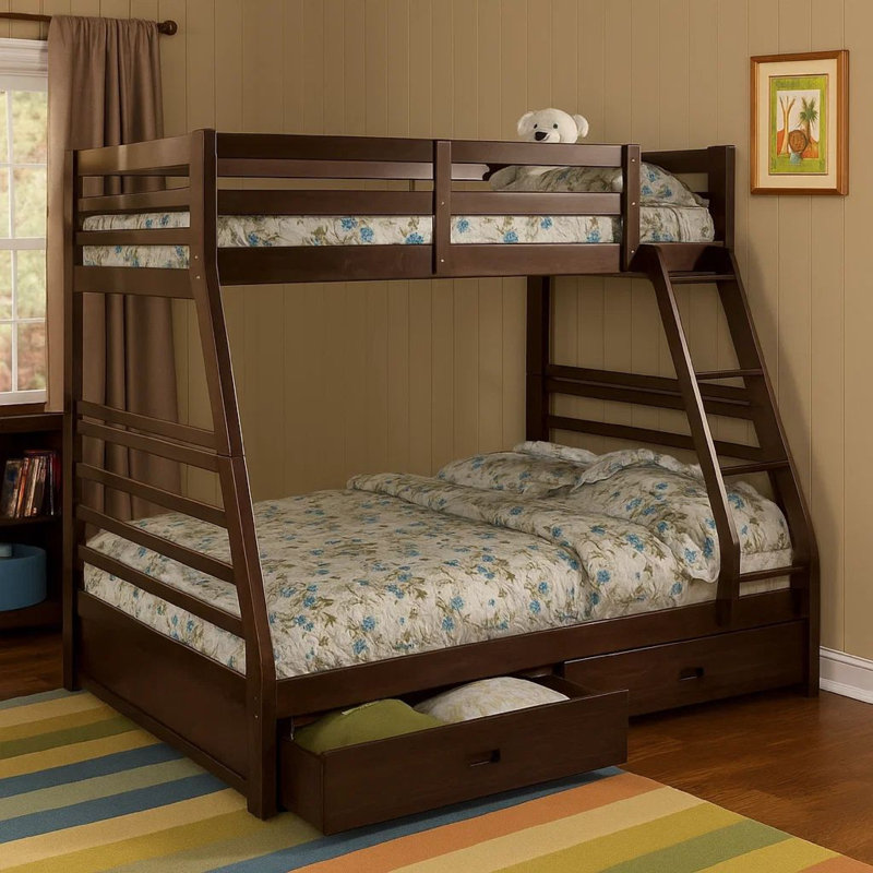 Alphonso Kids Twin Over Full Bunk Bed with Drawers, Brown