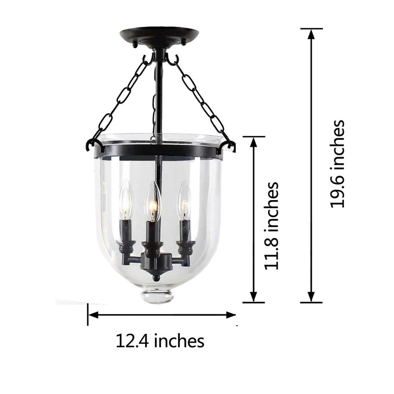 Lytell 12.4" 3-Light Semi-Flush Mount Ceiling Light