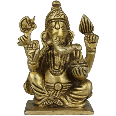 Figurine à quatre bras Ganesha assis dans une posture facile en laiton