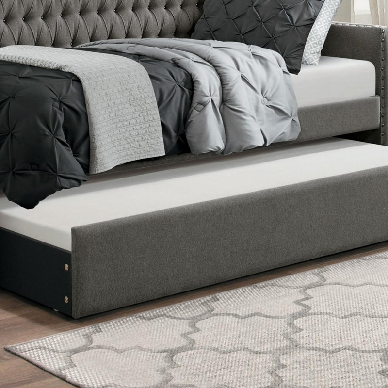Lit de jour avec lit gigogne Miaja, Lit simple, Gris foncé