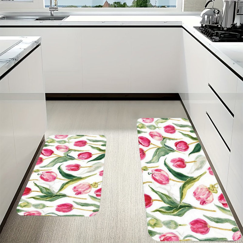 Tapis de cuisine antidérapant rose, 2 pièces, Tulipe rose