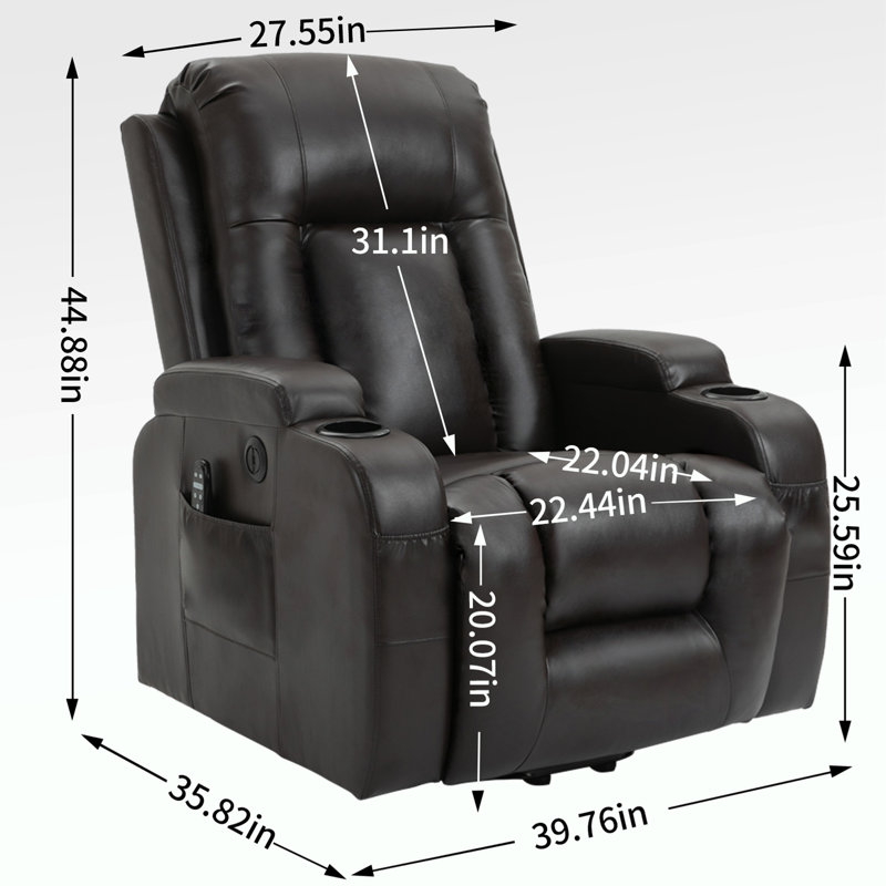 Power Lift Recliner Chair Heat Massage,USB and Type-C Ports.Cup Holders, Brown