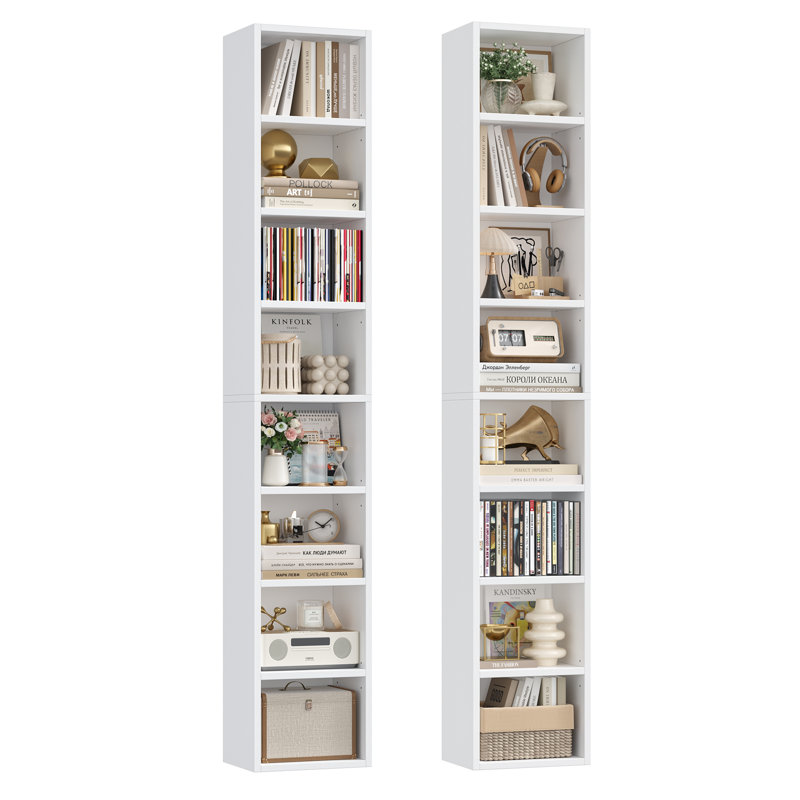 Brenya 8-Tier Thin and Tall Bookshelf with Open Adjustable Shelf, White