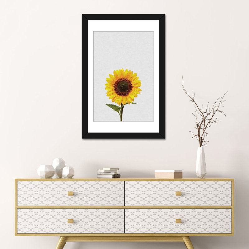 « tournesol », reproduction d’impression sur toile, H 32 po x l 24 po x P 1 po, Papier d'art encadré noir, Blanc