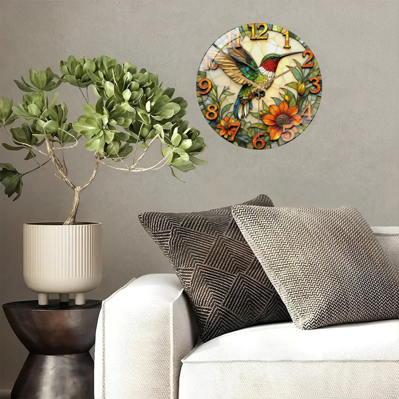 Horloge murale vitrail colibri 12 po