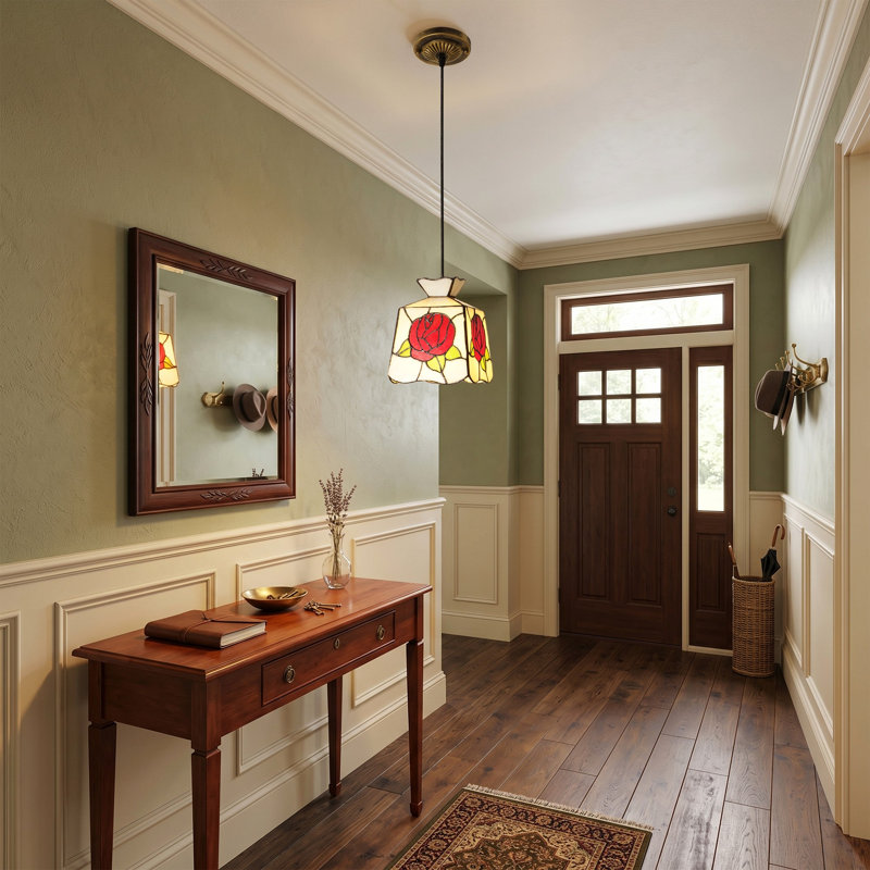 Luminaire suspendu simple en verre teinté 1 lumière Tiffany Vintage (ampoule incluse)