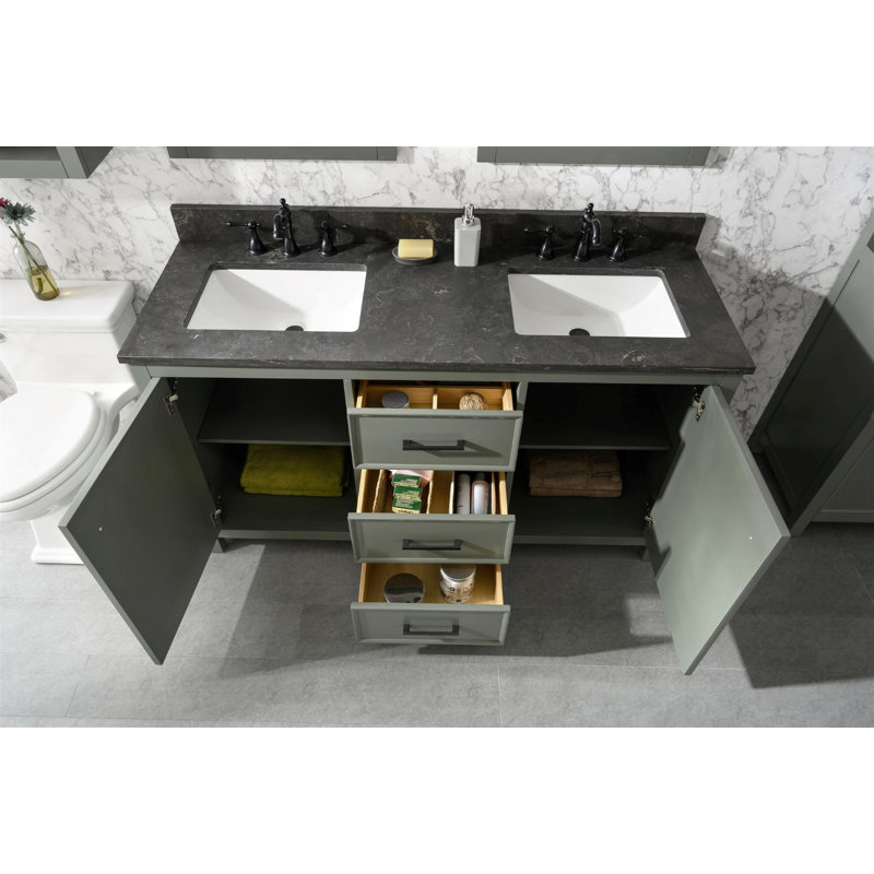 Ensemble de meuble-lavabo double 60 po Malbon, Vert étain
