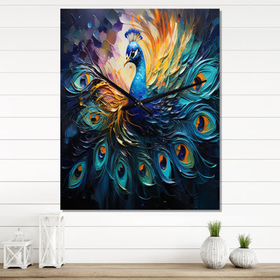 Peacock Feather Drips II - animaux très grandes horloges murales