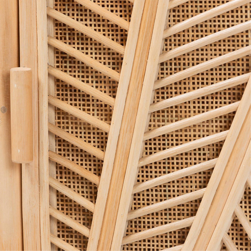 Armoire de rangement bohémienne en rotin naturel à 2 portes