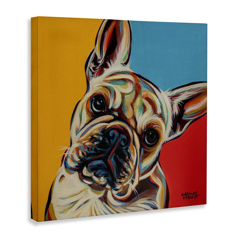 Portrait de bouledogue français Chroma Pop rouge jaune bleu, H 30 po x l 30 po