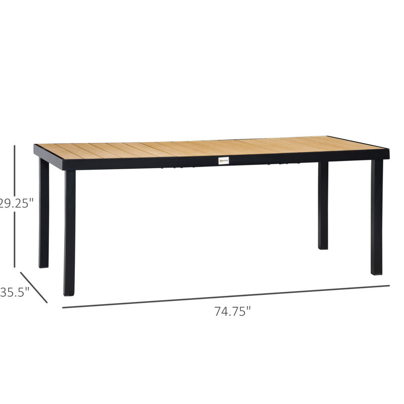 Table de salle à manger d'extérieur 75 po x 35 po pour 8 personnes - Structure rectangulaire en aluminium avec pattes de patio en bois synthétique