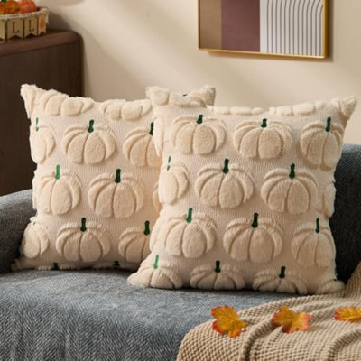 Couvre-oreiller d'automne 18 x 18 2 pièces beige citrouille verte décorations d'automne