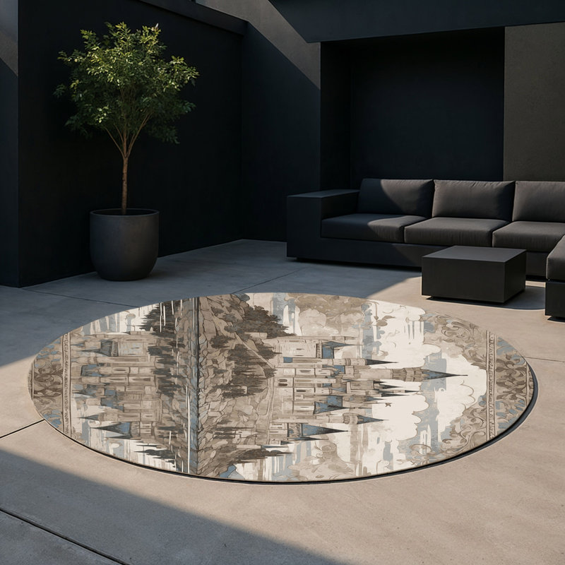 Tapis intérieur et extérieur Arched Horizon, Rond 5 pi