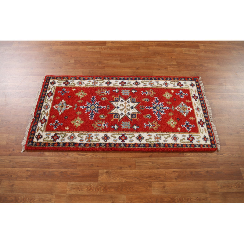 Tapis de couloir oriental géométrique Kazak noué à la main 2 x 5