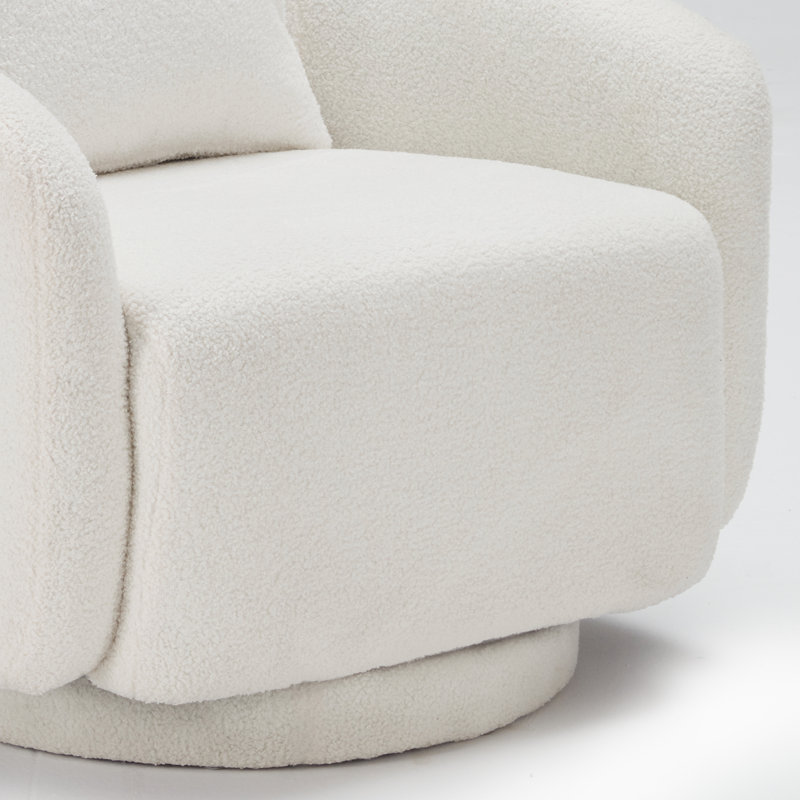 Bashar 28.5" W Upholstered Swivel Barrel Chair, Beige Boucle
