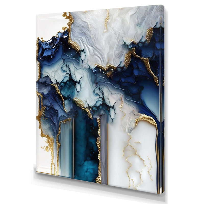 «Abstract Geode White and Blue Marble I», reproduction d'art sur toile encadrée, L 12 po x H 20 po, Toile tendue