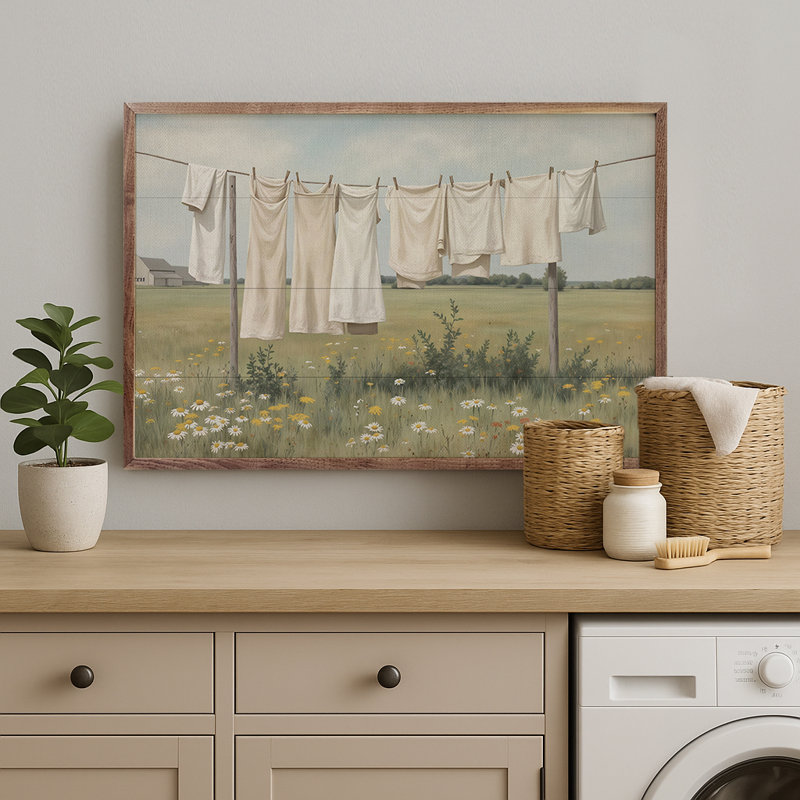 Blanchisserie sur la corde à linge, H 24 po x l 36 po