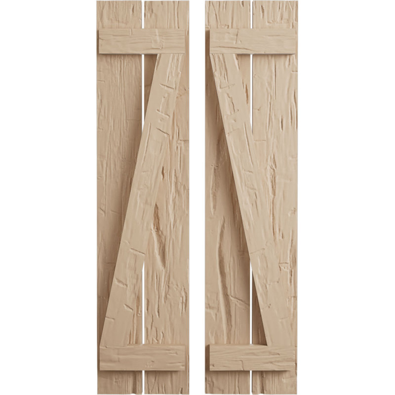 Volets rustiques en bois synthétique à deux planches espacées avec planche en Z (par paire), 11"