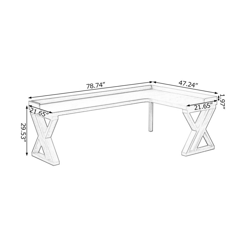 Light brown L-Shaped Solid Wood Writing desk, 29.53" H x 78.74" W x 47.24" D, Right Hand Return