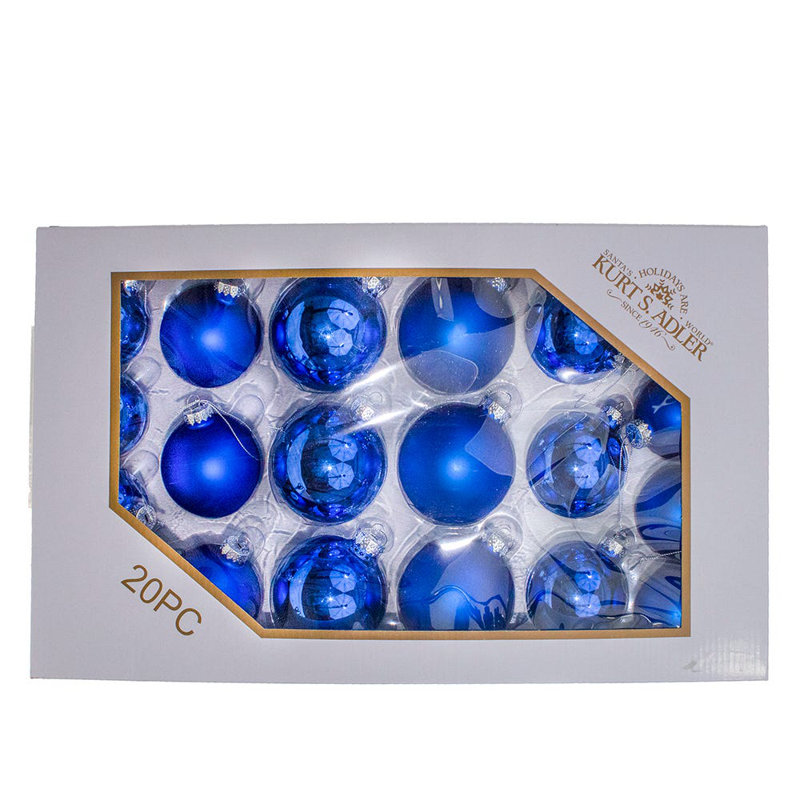 Ensemble d'ornement boule brillant et mat 20 pièces, Bleu mat