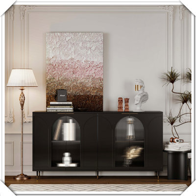 Buffet laqué avec 4 portes en verre et armoire de rangement Buffet