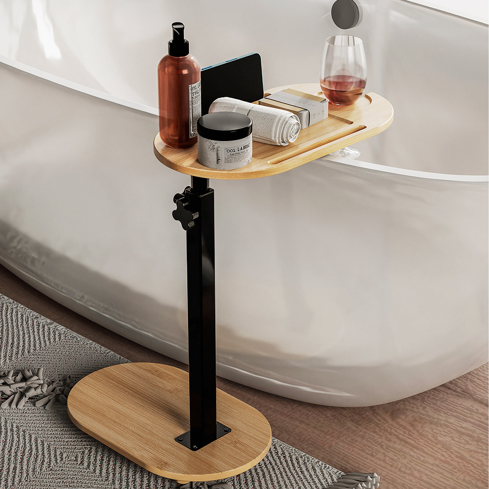 Metal Chrome Extendable Bathtub Caddy with 2 Wineglass Holders