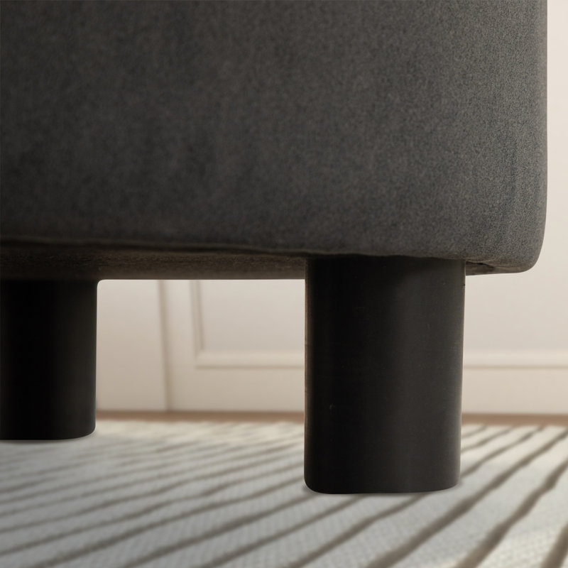 Upholstered Button Tufted Round Storage Ottoman With Reversible Lid, Gray