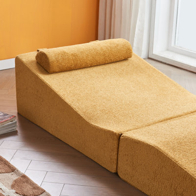 Lit de repos multifonctionnel en mousse de haute pureté, lit pliable pour chambre, en velours, oreiller amovible, jaune et portable, idéal pour le salon, en velours doux effet goutte d'eau, sans assemblage