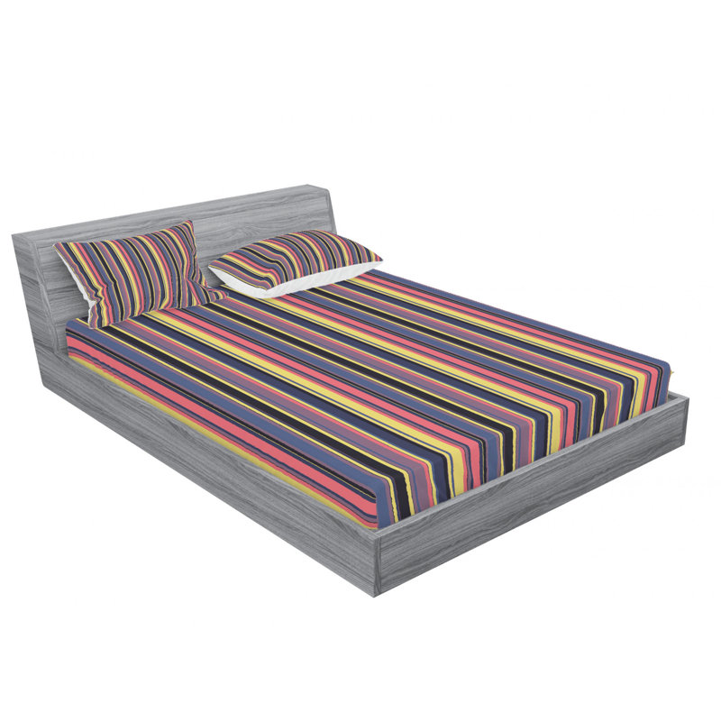 Microfiber Striped Sheet Set, Queen Sheet Set with Fitted Sheet, Blue/Black/Brown Striped